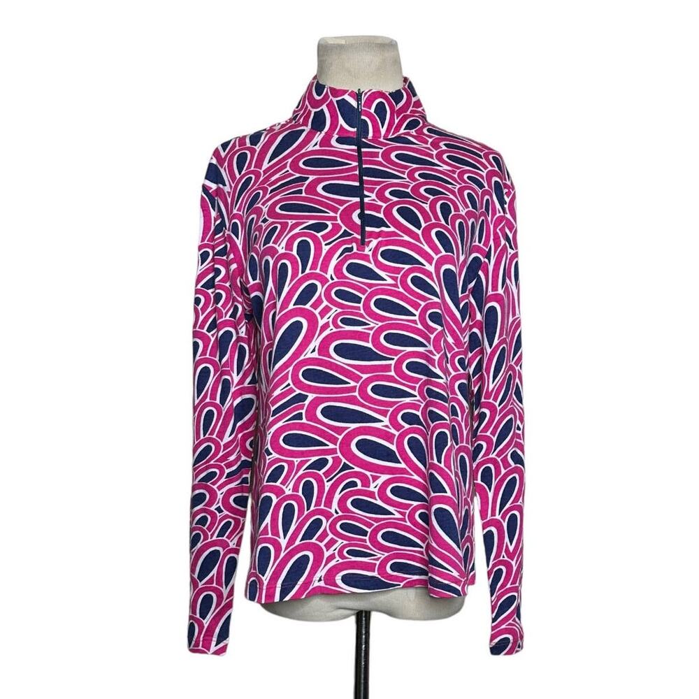 Malabar Bay Pink Blue Floral Print Naragansette Pullover size Small